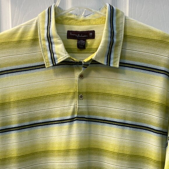 Tommy Bahama 18 Golf Yellow Striped Ghost Floral Polo Shirt Size XL - Picture 2 of 8